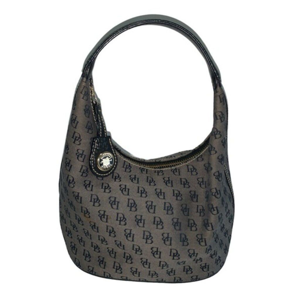 Woman’s Dooney & Bourke Black and Gray Shoulder Bag with Monogram Print
